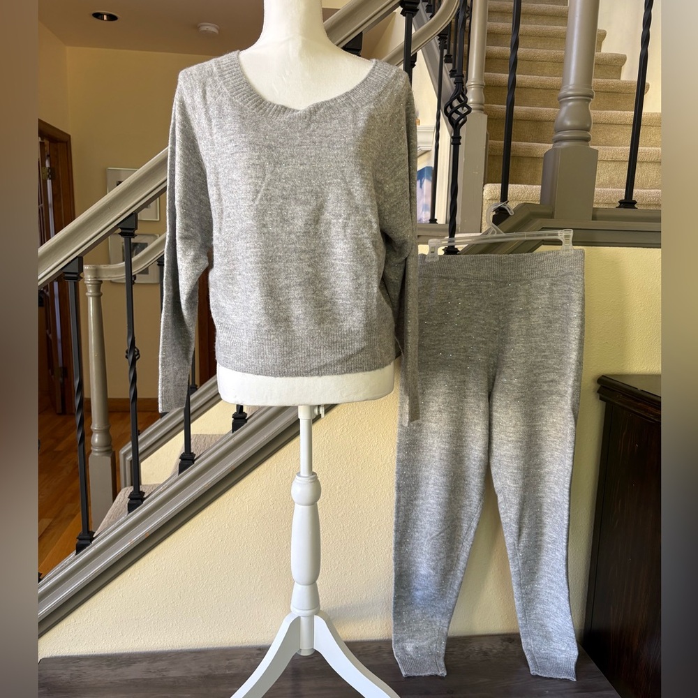 Victoria’s Secret Gray with Mini Rhinestones Sweater Top & Bottom Set XS (Both)